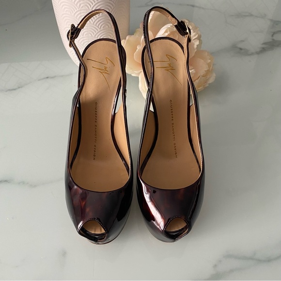 Giuseppe Zanotti Patent Leather Platform Slingback Peep Toe Sandals - Picture 9 of 14